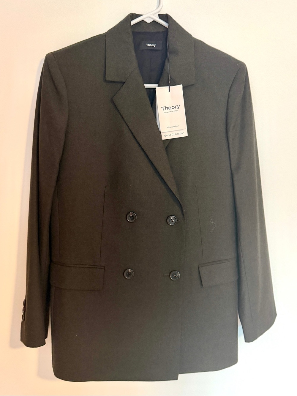 NWT Theory Slim DB Blazer Jacket Size 6 Dark Thyme Green 100% Virgin Wool